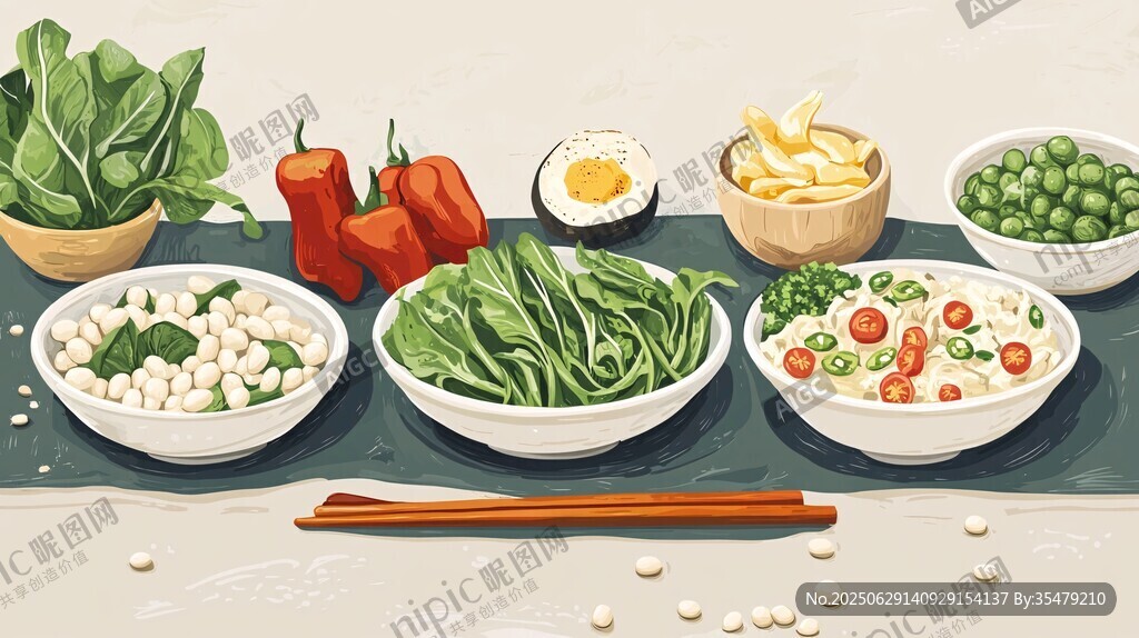 多樣蔬菜美食擺拍畫面