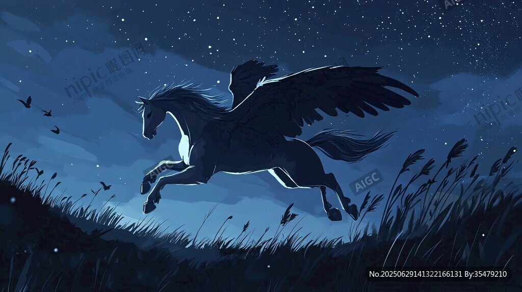 夜空中飛翔的奇幻獨角獸