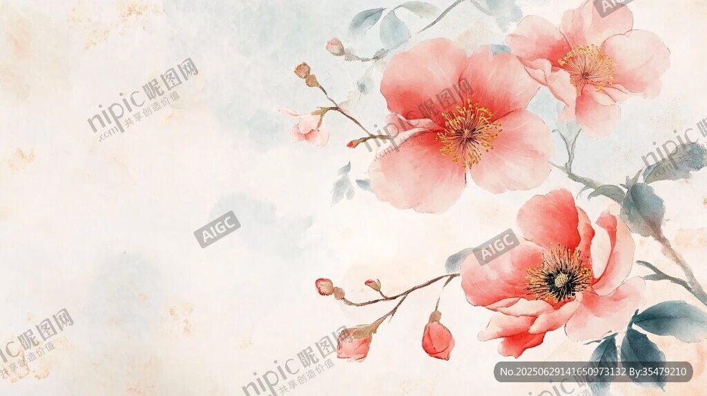 水墨粉花圖