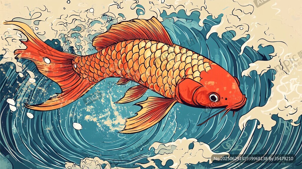錦鯉躍浪圖