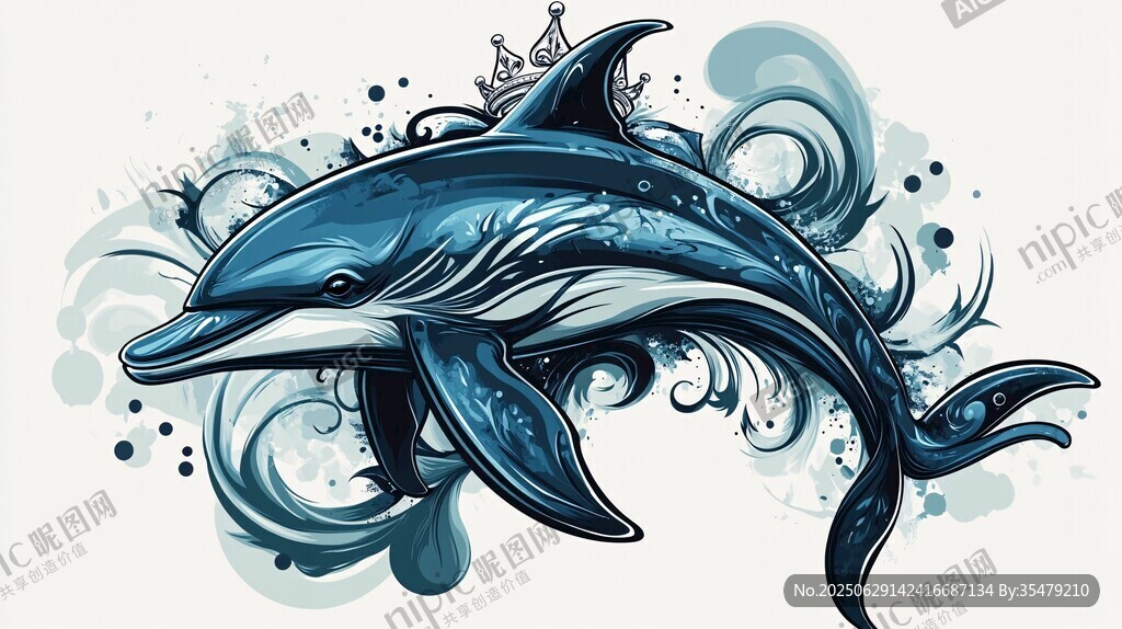 戴皇冠的海豚插畫