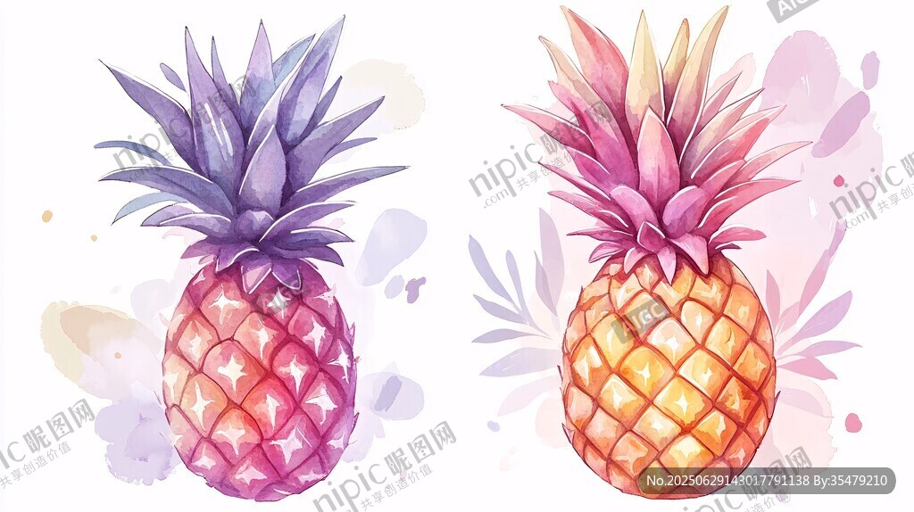水彩繪雙菠蘿插畫作品