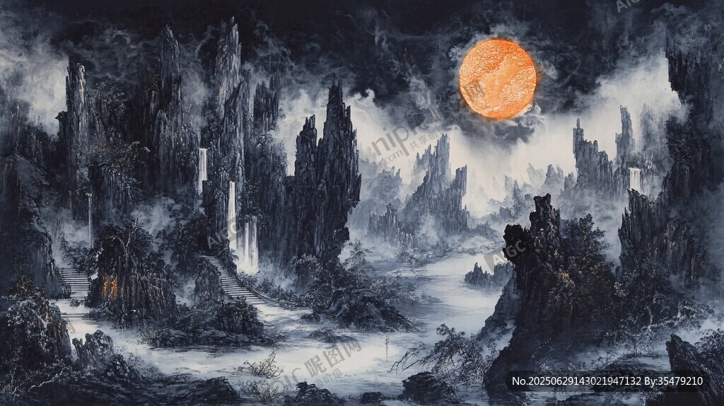 奇幻暗黑風(fēng)格的月光山水景