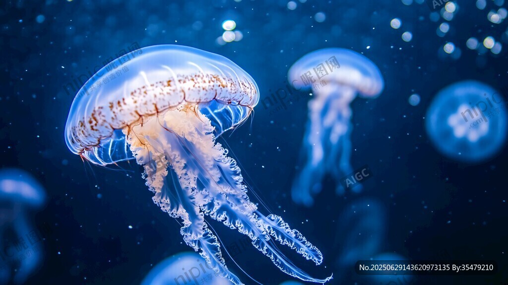 夢幻水母在深海中悠游