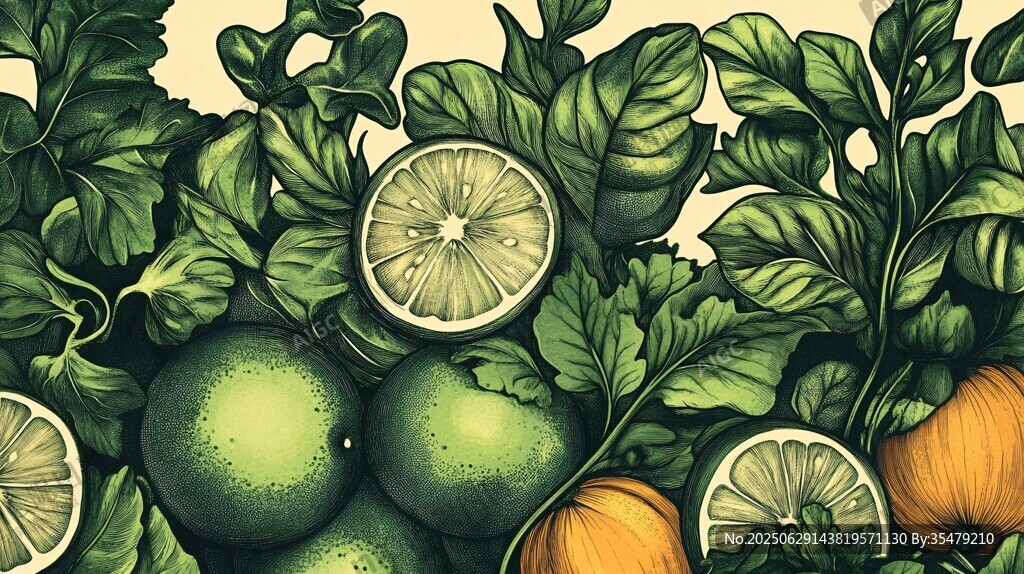 青檸與柑橘的清新插畫