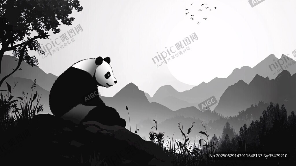 熊貓靜賞山間美景