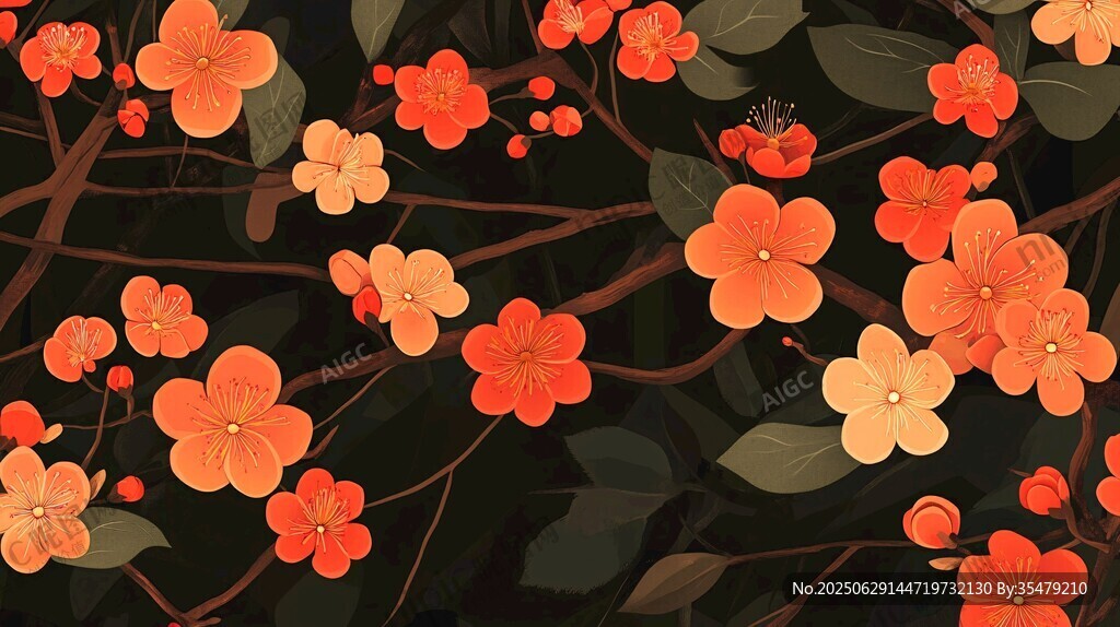 橙色花卉圖案背景圖