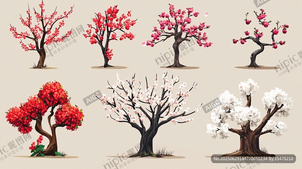 多彩繁花樹木插畫集合