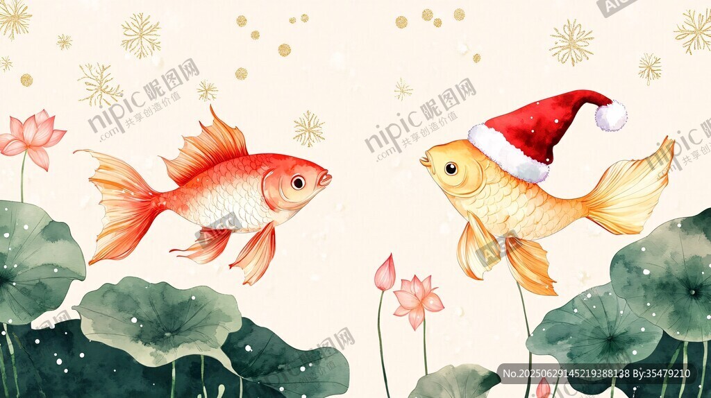 圣誕金魚嬉游于荷塘間