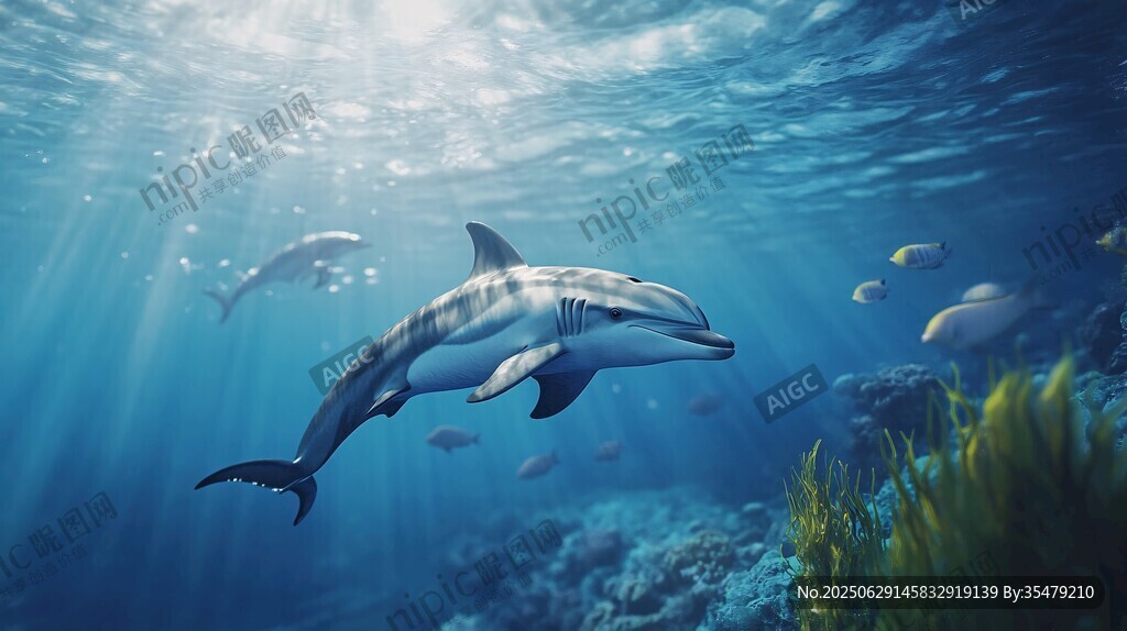 海豚暢游于絢爛海底世界