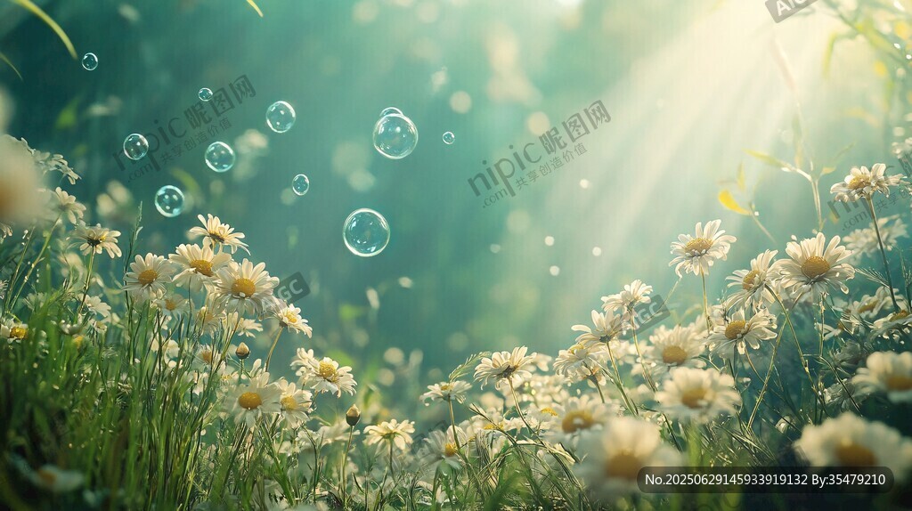 陽光下的雛菊與夢(mèng)幻泡泡