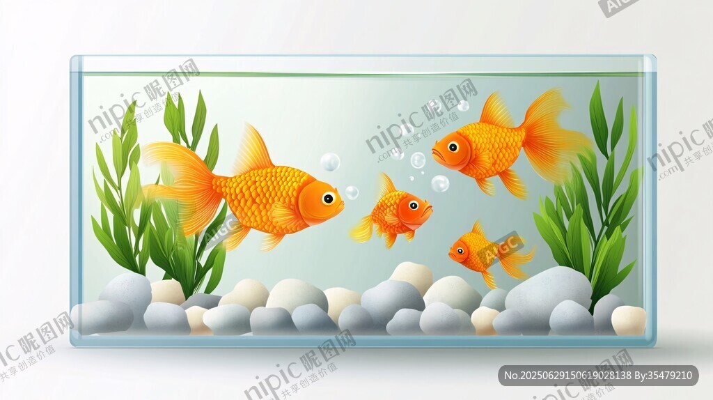 玻璃魚缸中的可愛金魚
