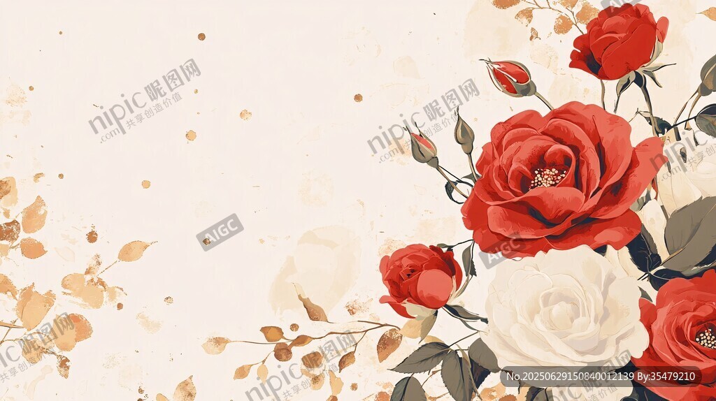 紅白玫瑰花卉唯美背景圖