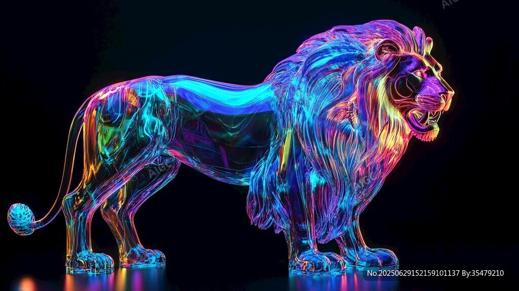 炫彩透明獅子3D藝術(shù)形象