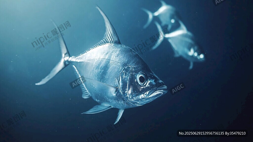 深海中暢游的銀色鲹魚