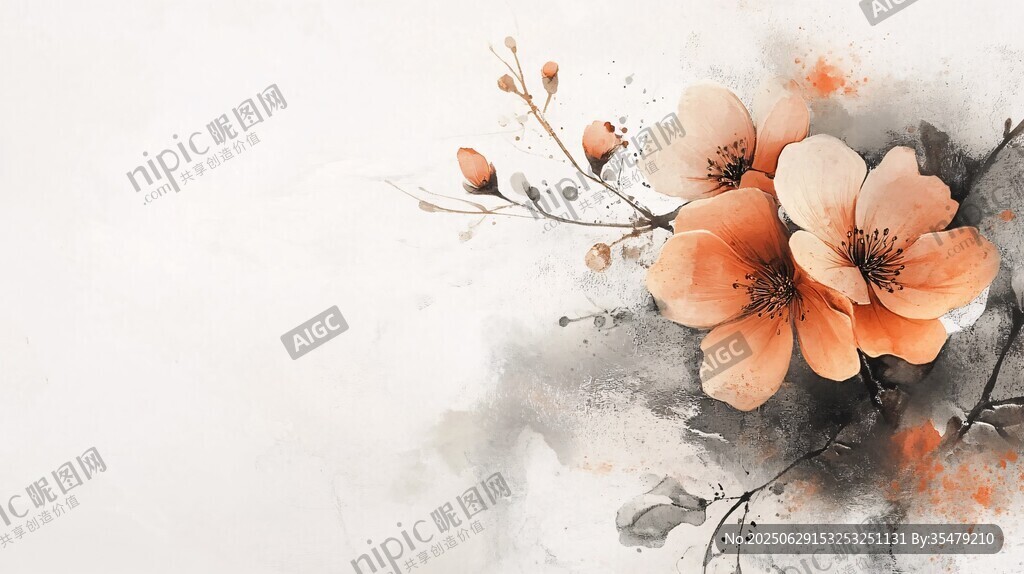 水墨風綻放的嬌艷花朵