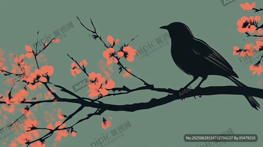 枝頭棲鳥賞繁花