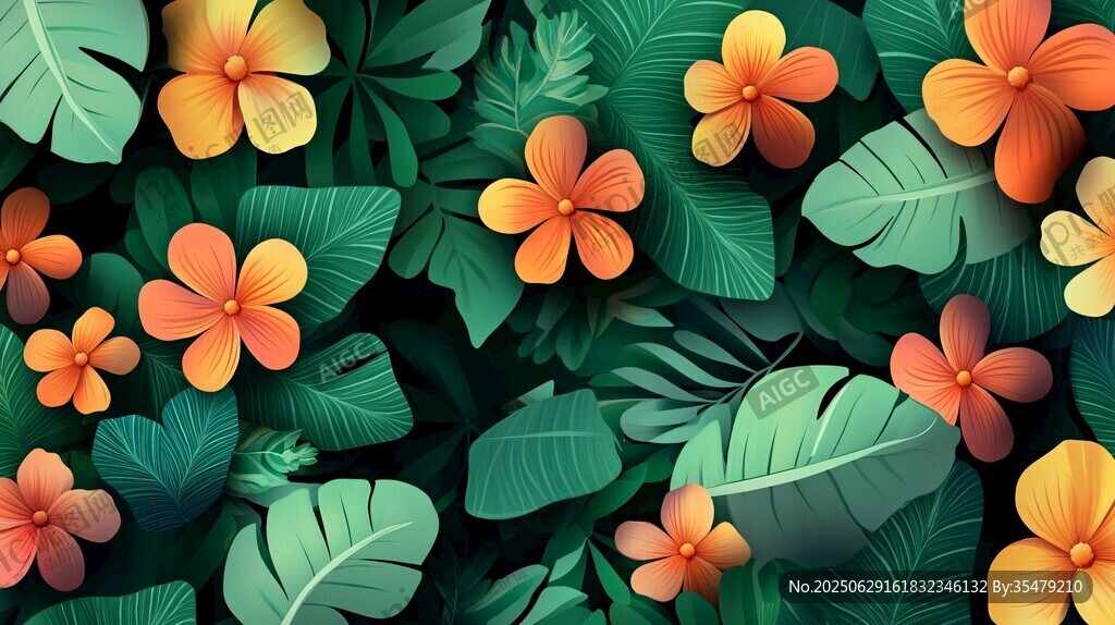 熱帶花卉綠植背景圖案