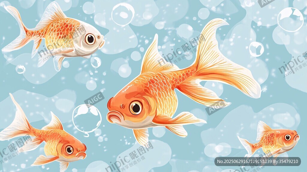 暢游的可愛金魚插畫
