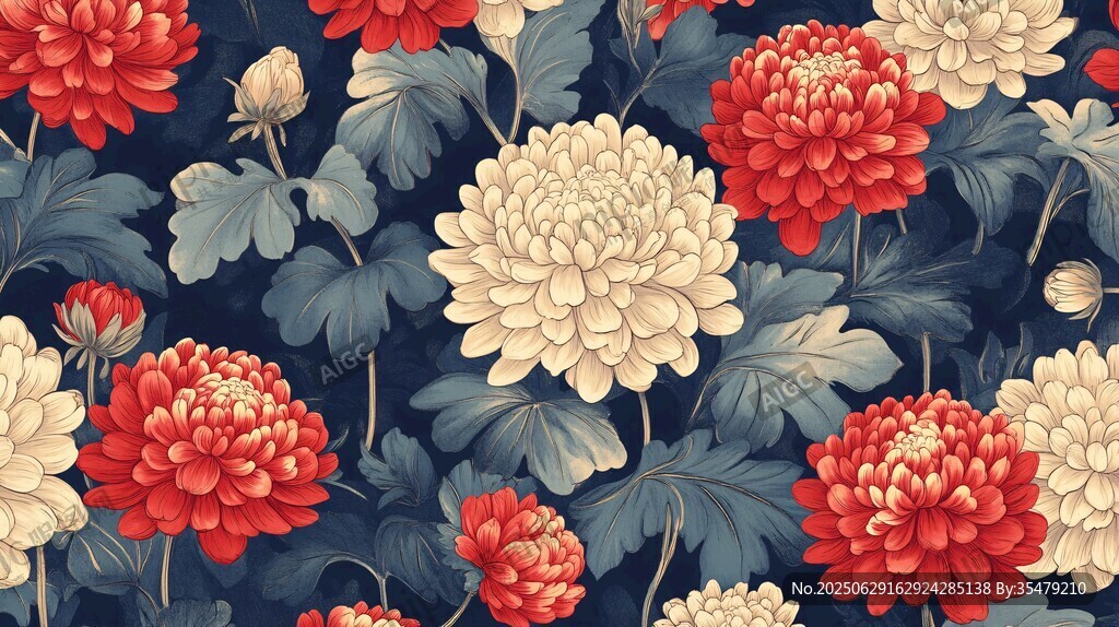 復古風菊花花卉圖案背景