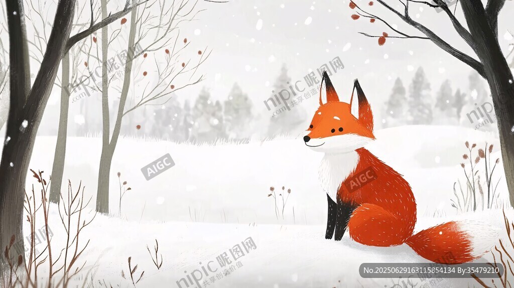 雪地中的紅狐