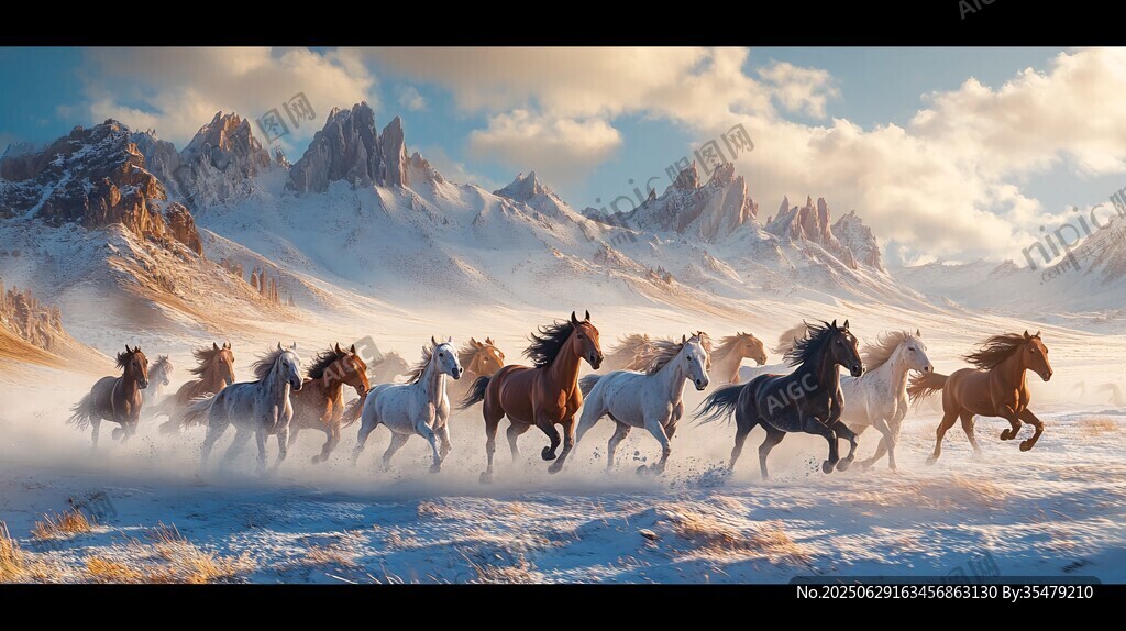 群馬在雪山間奔騰的壯麗景象