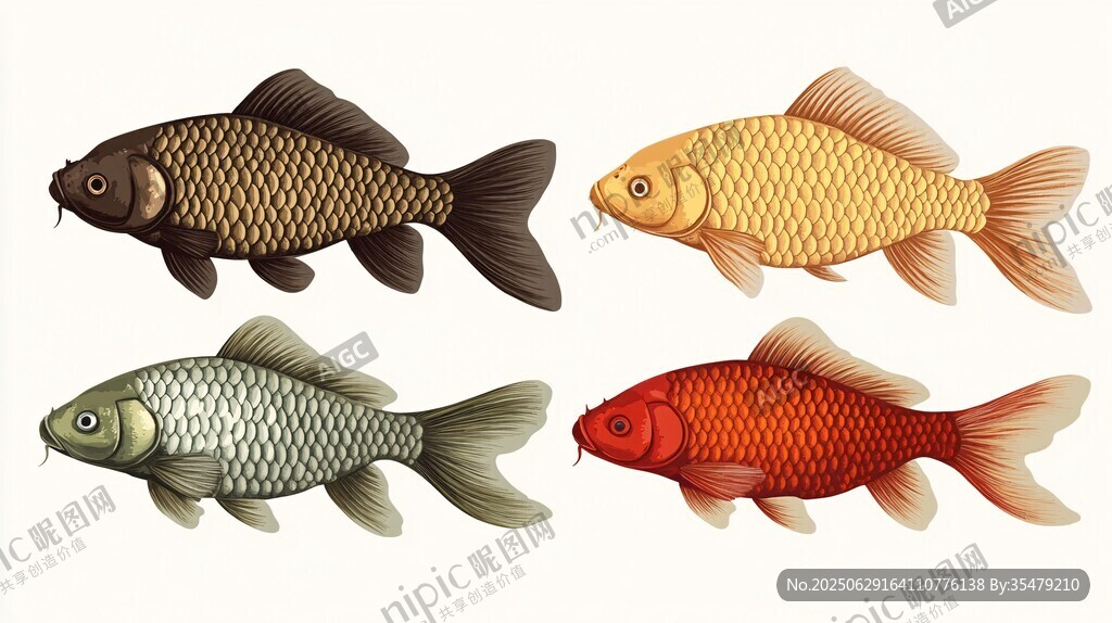 四條多彩鯉魚插畫