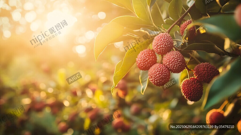 陽光下枝頭飽滿的紅荔枝