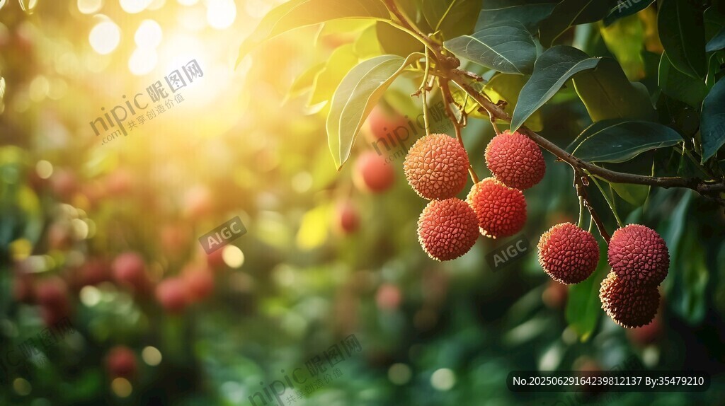 夕陽下飽滿誘人的荔枝