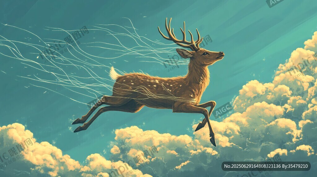 夢(mèng)幻飛鹿翱翔云海間
