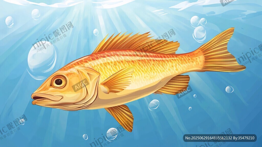 金黃海魚暢游藍色水域