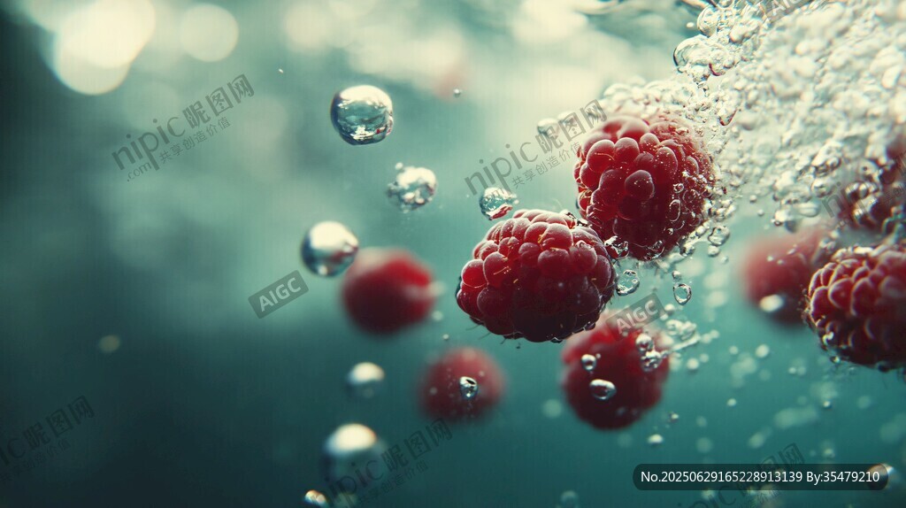 樹莓入水濺起晶瑩水花