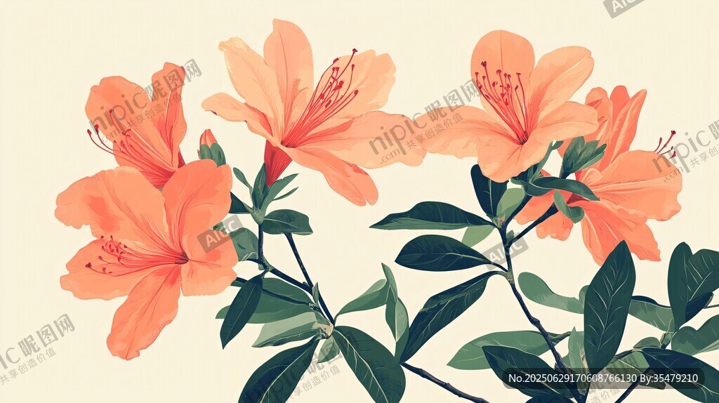 艷麗橙色杜鵑花插畫