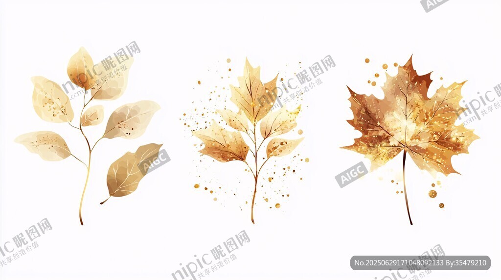 水彩風秋季樹葉插畫