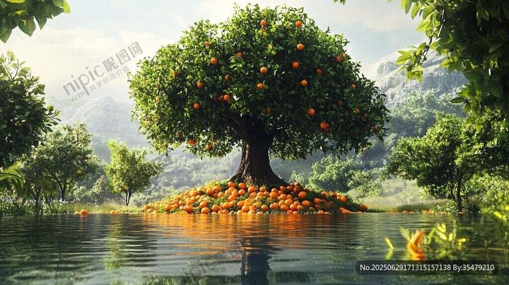 水中橙樹碩果累累的美景