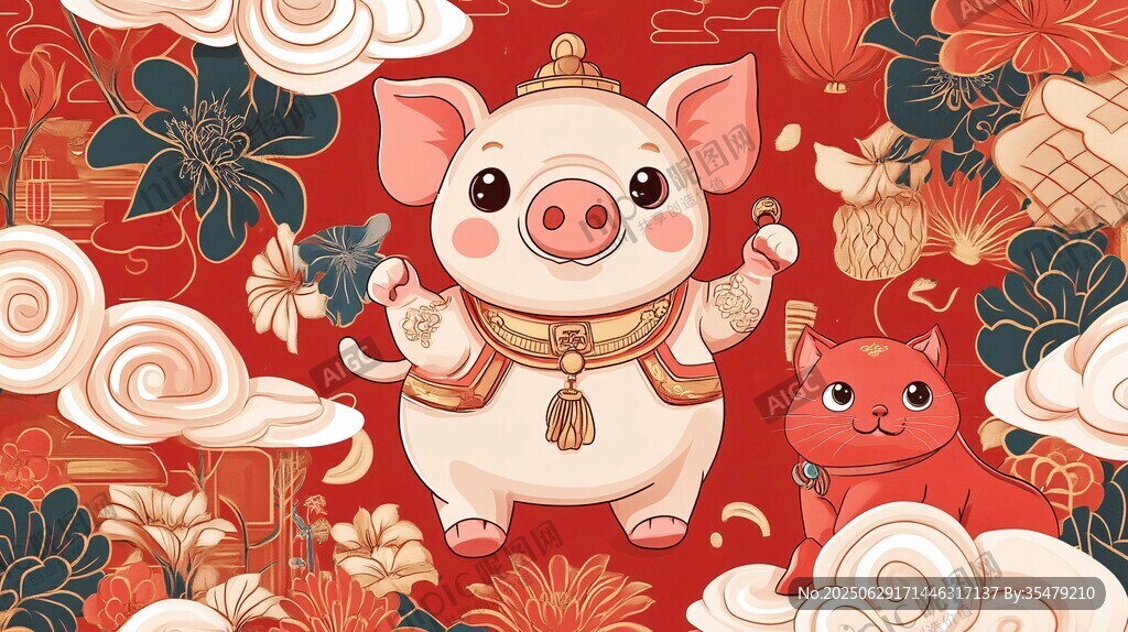 福豬賀歲喜慶插畫