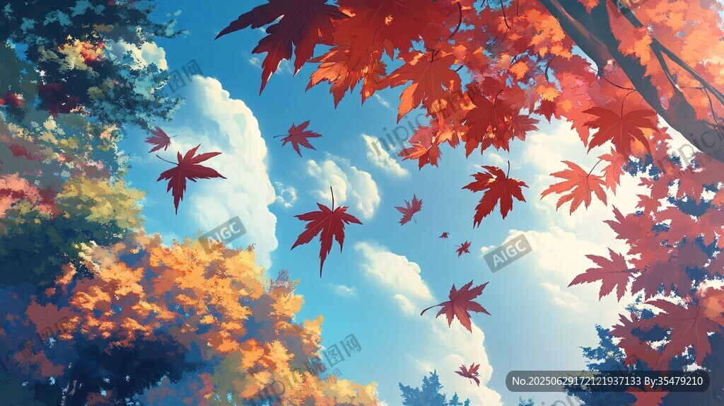秋日楓葉飄飛的夢幻景致