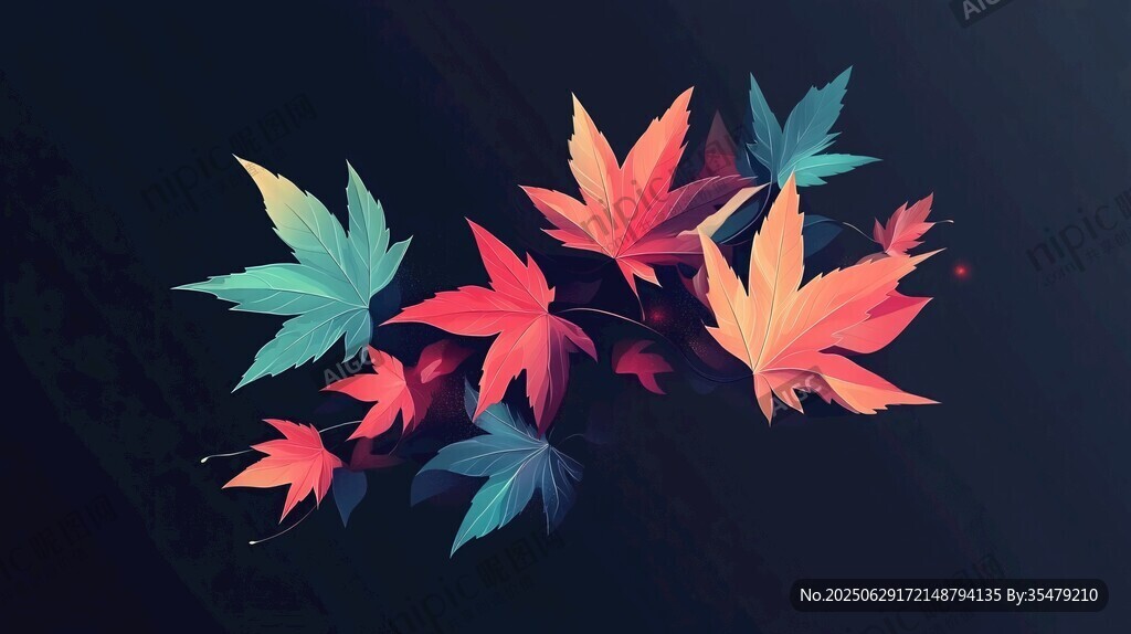 夢幻多彩楓葉插畫