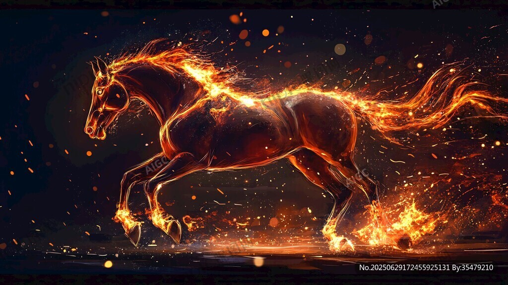 火焰駿馬奔騰奇幻場(chǎng)景