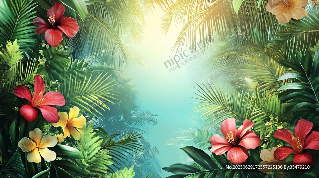 熱帶花卉綠植夢幻背景
