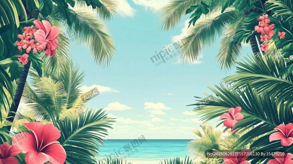 熱帶海濱花卉綠植美景