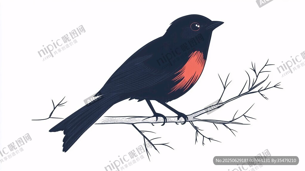 棲息枝頭的紅黑相間小鳥