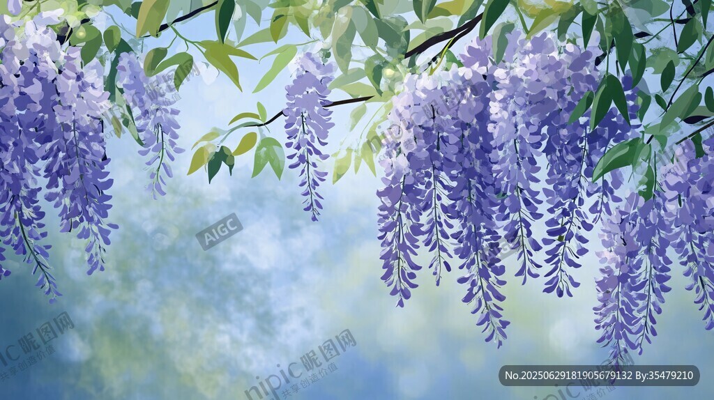 夢幻紫藤花垂掛美景