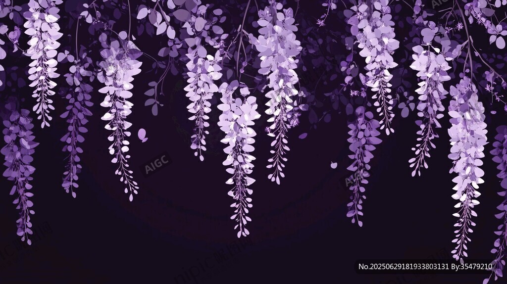 夢幻紫色紫藤花垂掛圖景