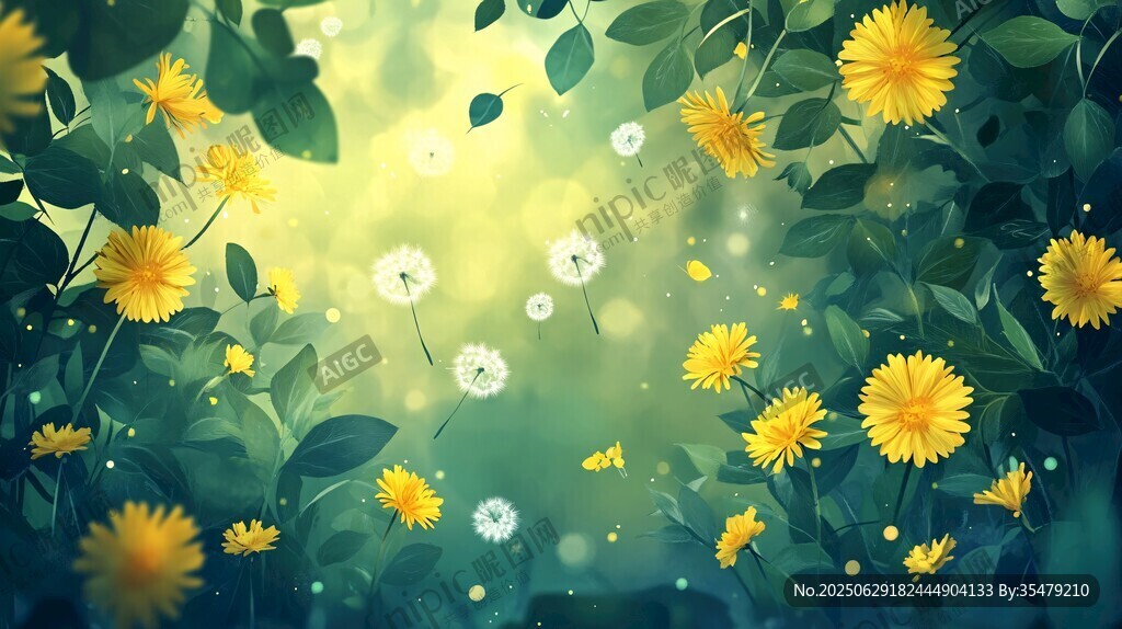夢幻蒲公英花叢中的春光