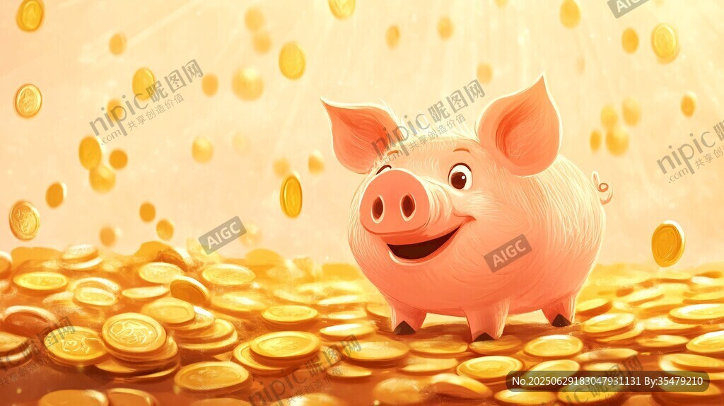 小豬站金幣堆笑迎財富