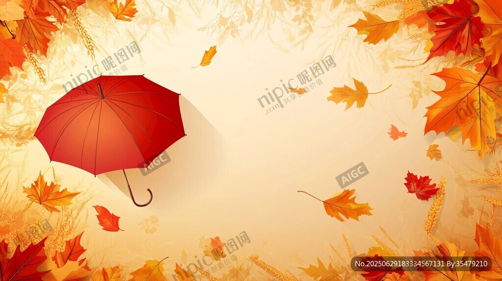 秋日紅傘伴落葉美景