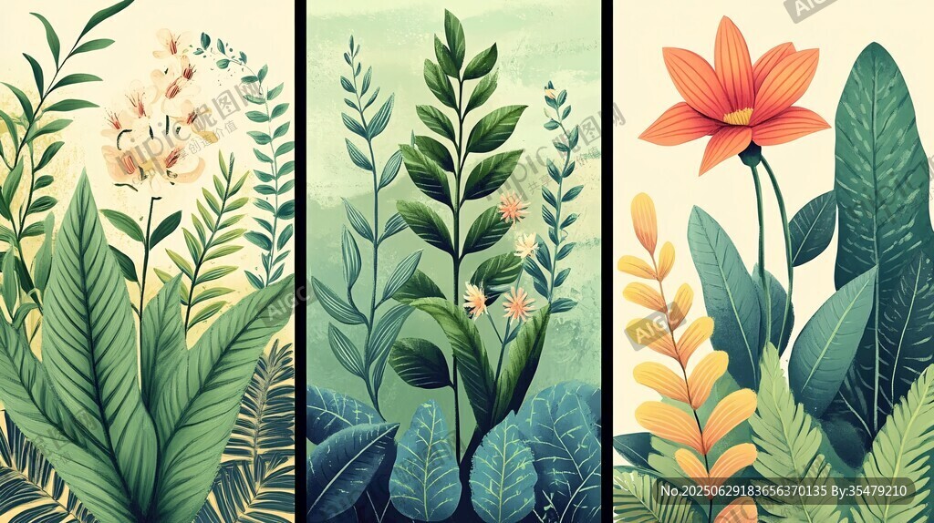 三幅清新植物插畫作品