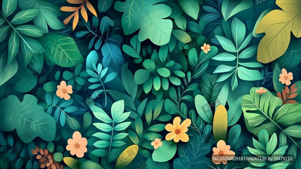 夢(mèng)幻綠植花卉背景圖