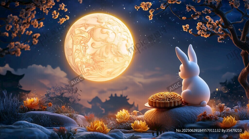 玉兔望月賞中秋美景